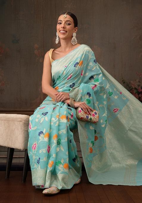 Teal Woven Design Cotton Saree