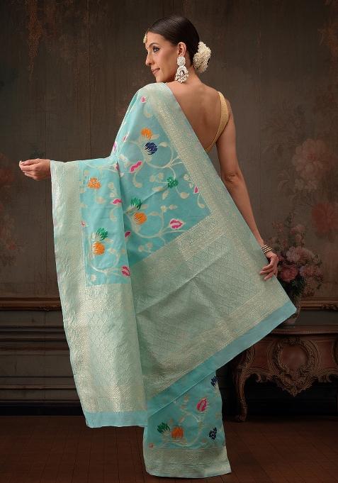Teal Woven Design Cotton Saree
