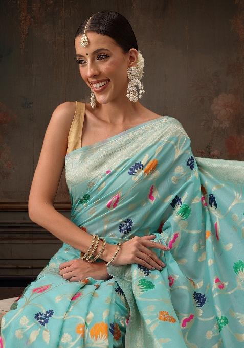 Teal Woven Design Cotton Saree