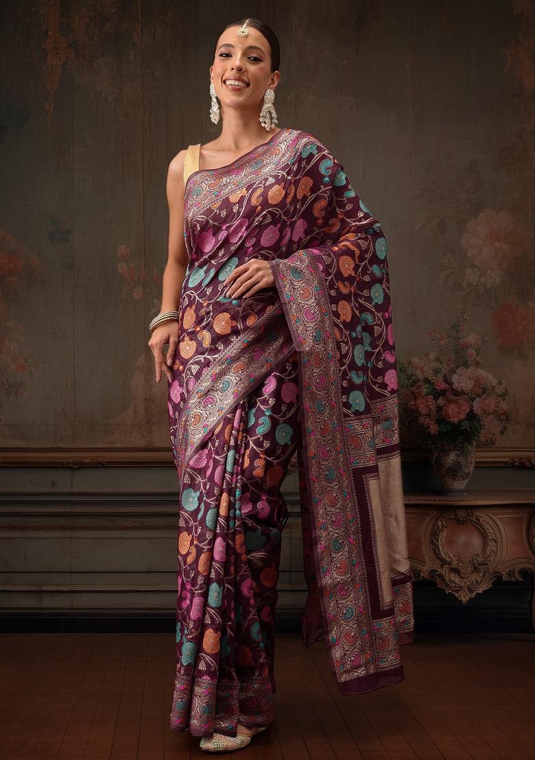 Purple Woven Design Cotton Saree