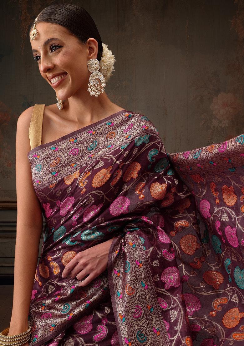 Purple Woven Design Cotton Saree