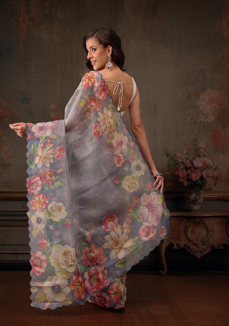 Blue Printed Tissue Silk Saree