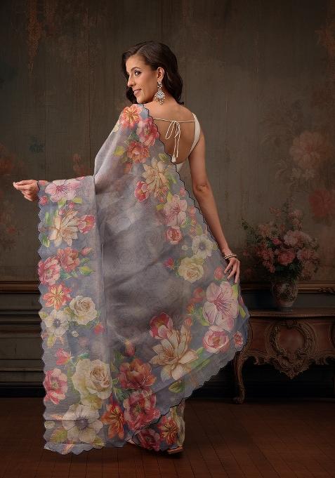 Blue Printed Tissue Silk Saree