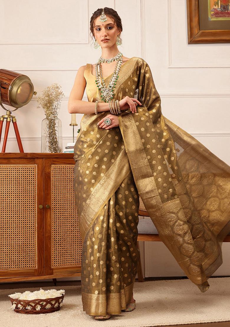 Grey Woven Design Tissue Silk Saree