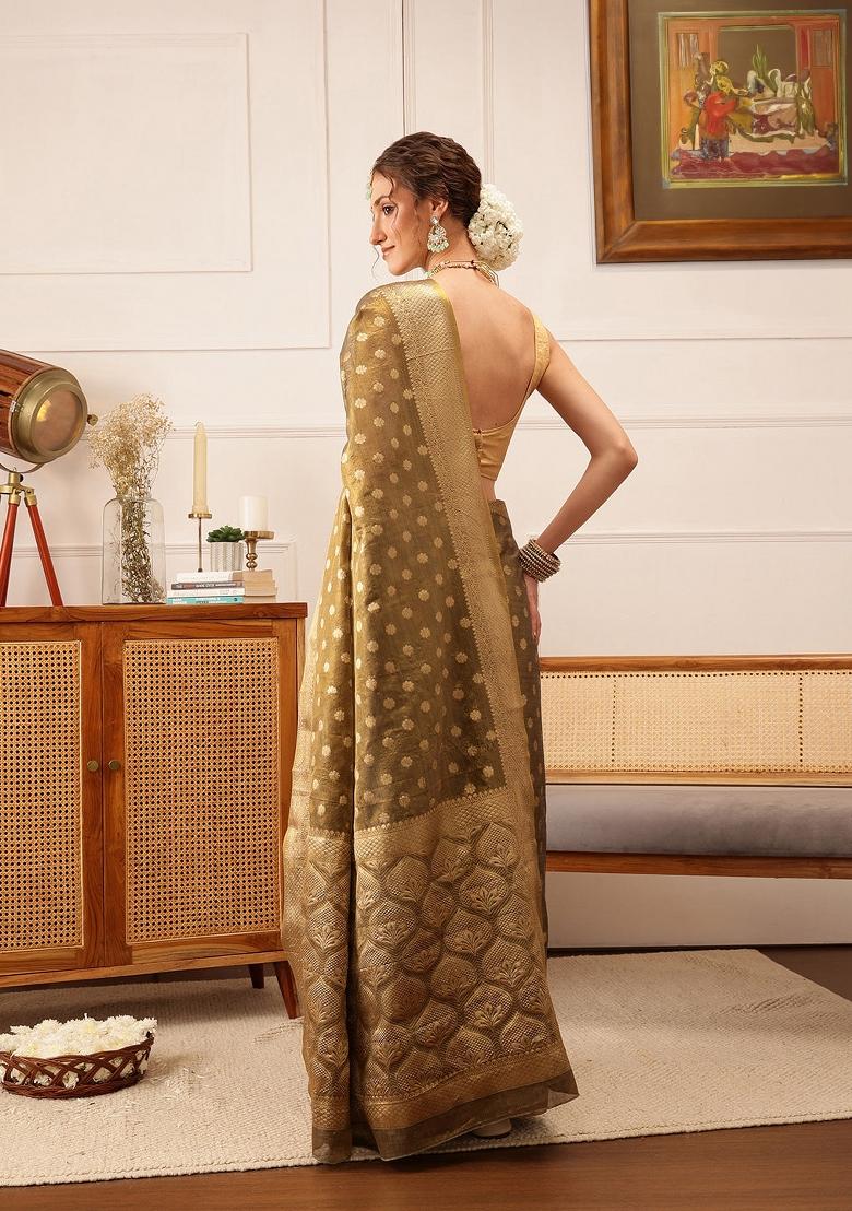 Grey Woven Design Tissue Silk Saree