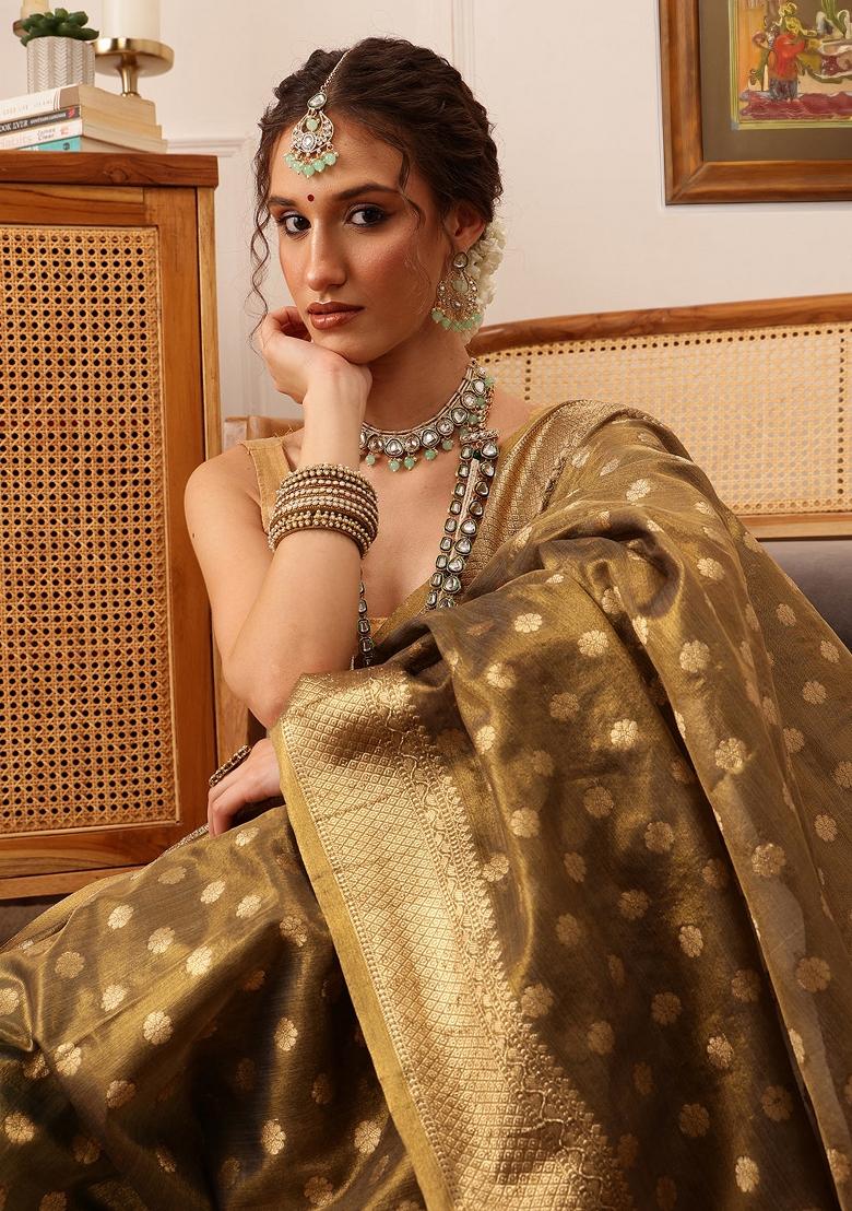 Grey Woven Design Tissue Silk Saree