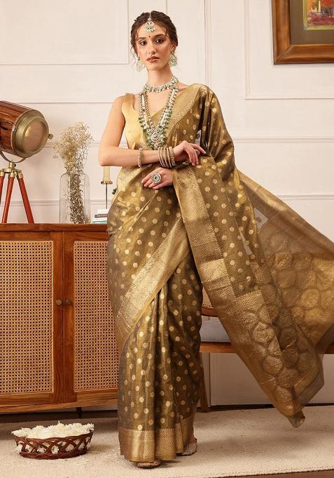 Grey Woven Design Tissue Silk Saree