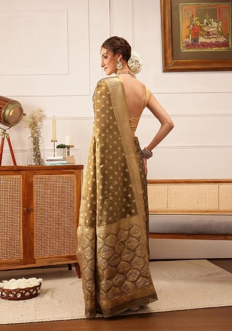 Grey Woven Design Tissue Silk Saree