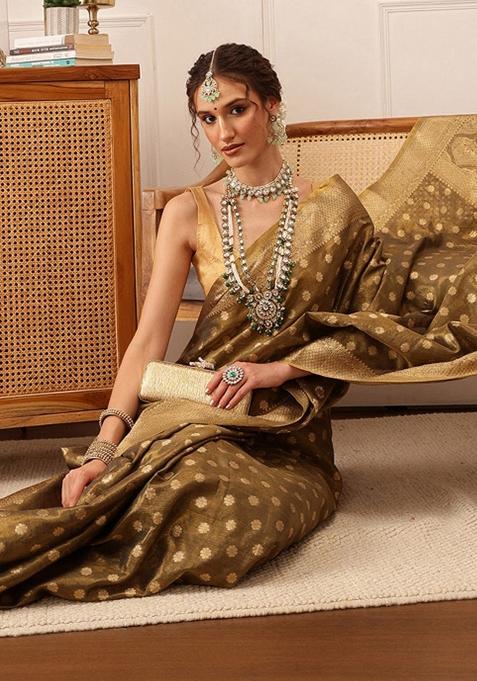 Grey Woven Design Tissue Silk Saree