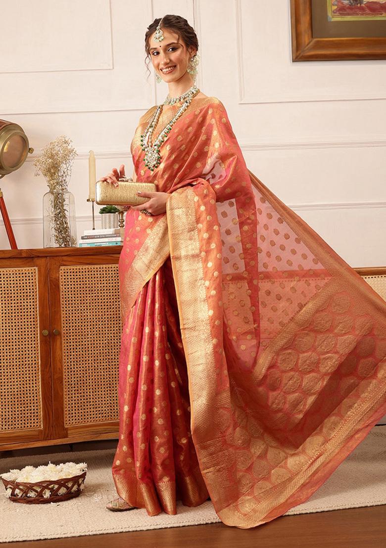 Pink Woven Design Tissue Silk Saree
