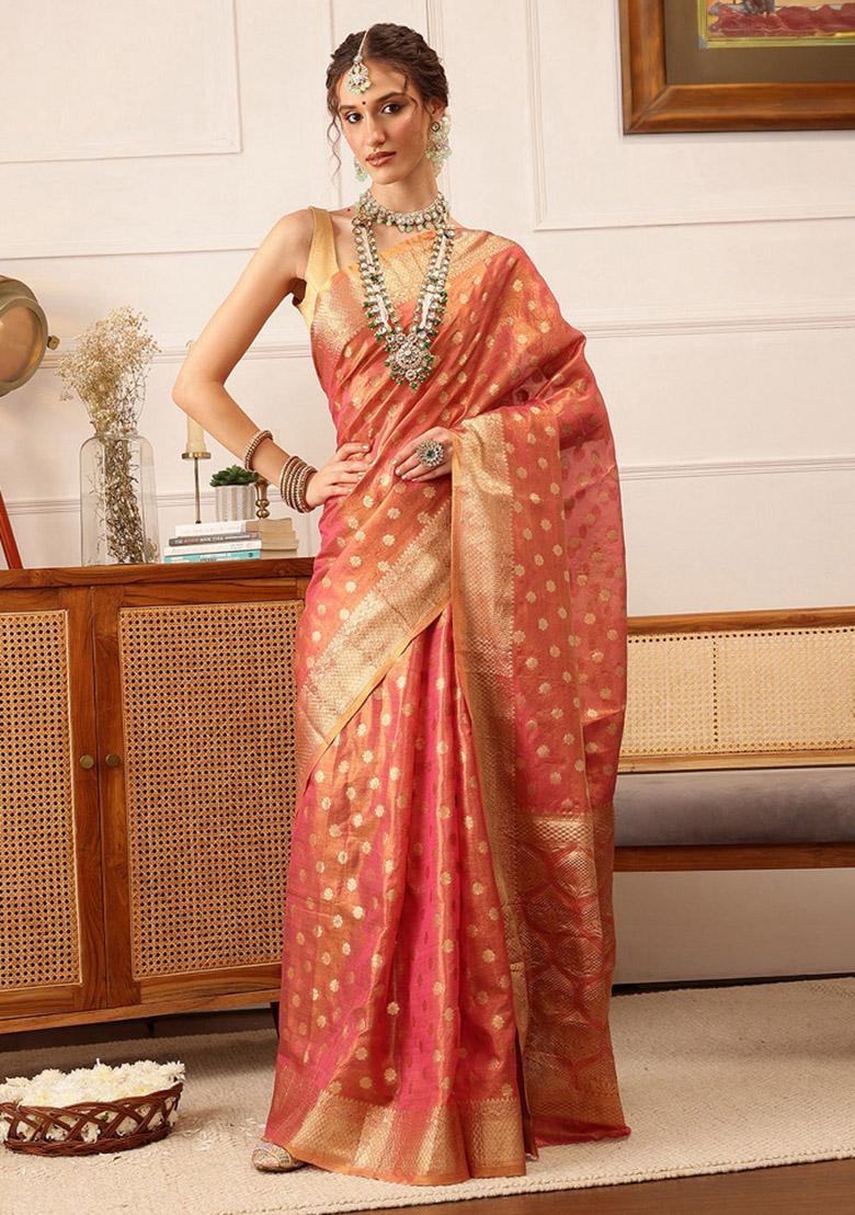 Pink Woven Design Tissue Silk Saree