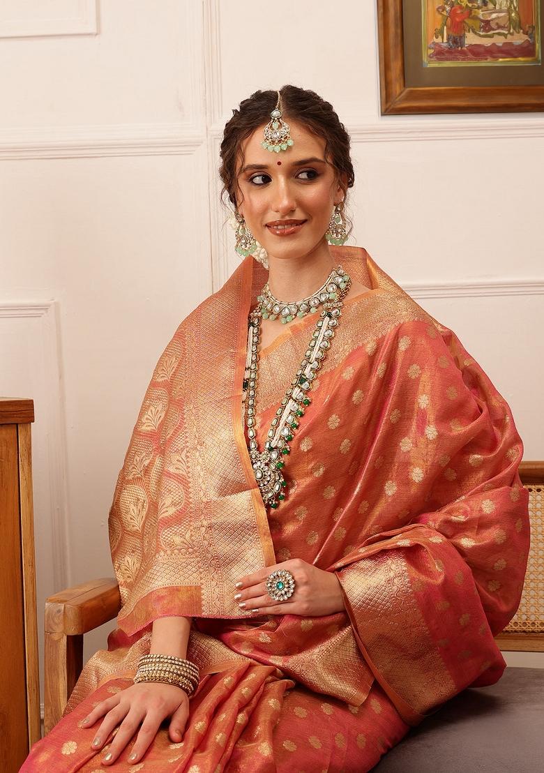 Pink Woven Design Tissue Silk Saree