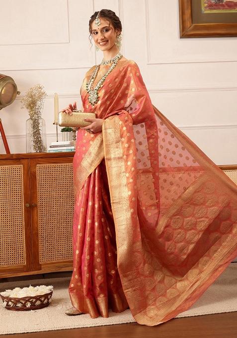 Pink Woven Design Tissue Silk Saree