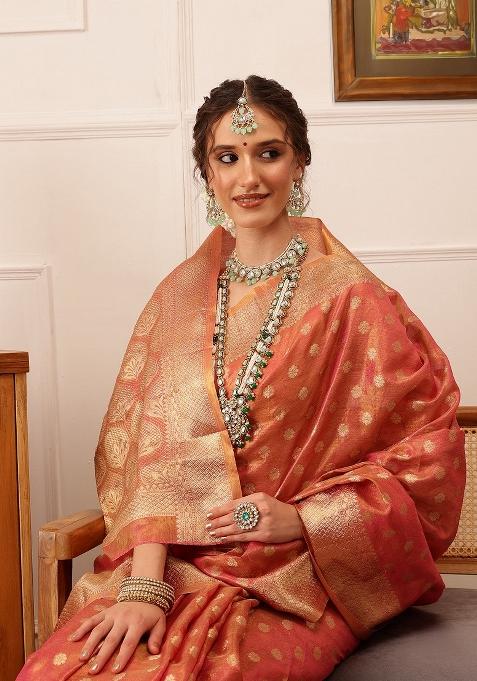 Pink Woven Design Tissue Silk Saree