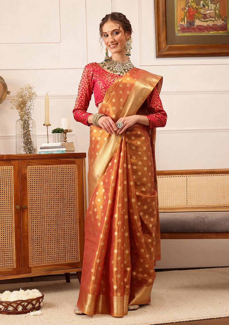 Peach Woven Design Tissue Silk Saree