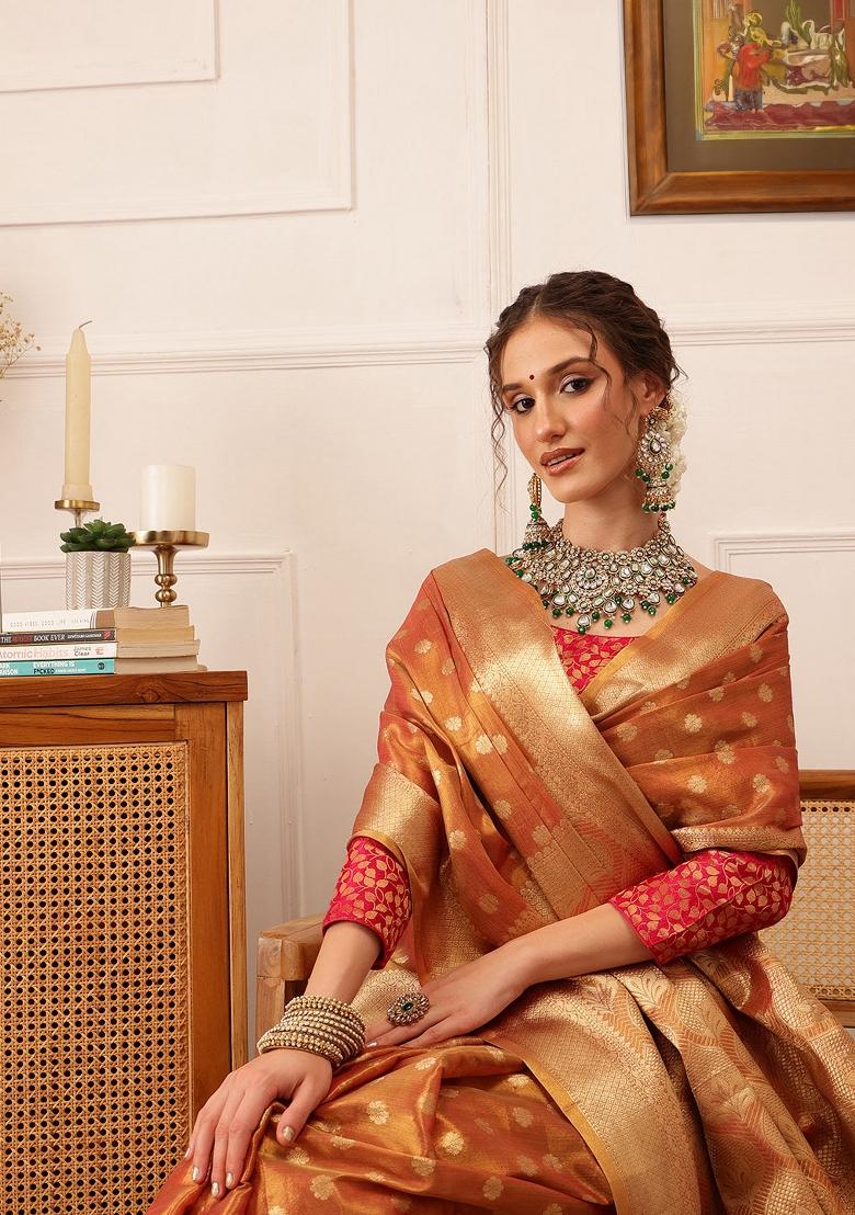 Peach Woven Design Tissue Silk Saree