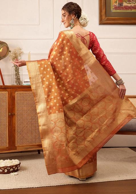 Peach Woven Design Tissue Silk Saree