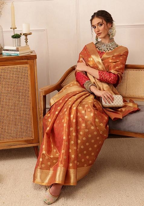 Peach Woven Design Tissue Silk Saree