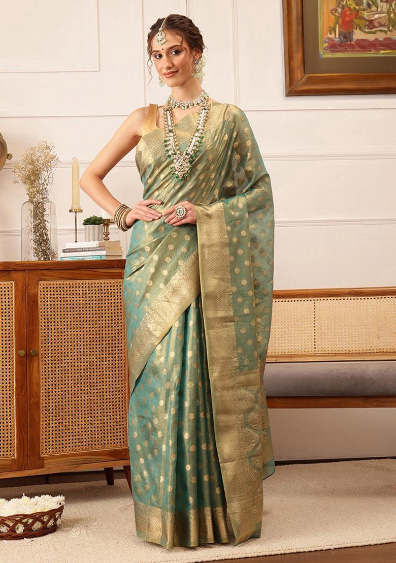 Teal Woven Design Tissue Silk Saree