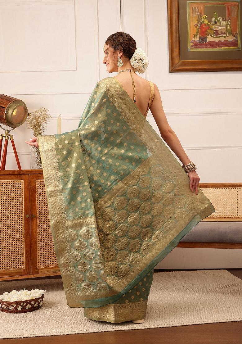 Teal Woven Design Tissue Silk Saree