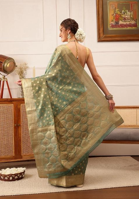 Teal Woven Design Tissue Silk Saree