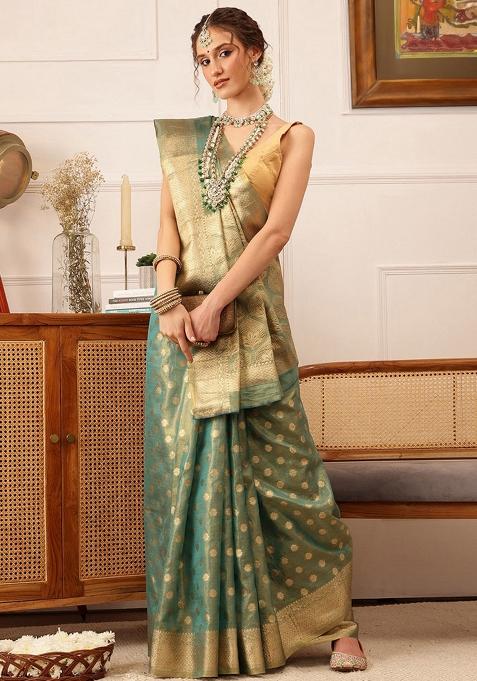 Teal Woven Design Tissue Silk Saree