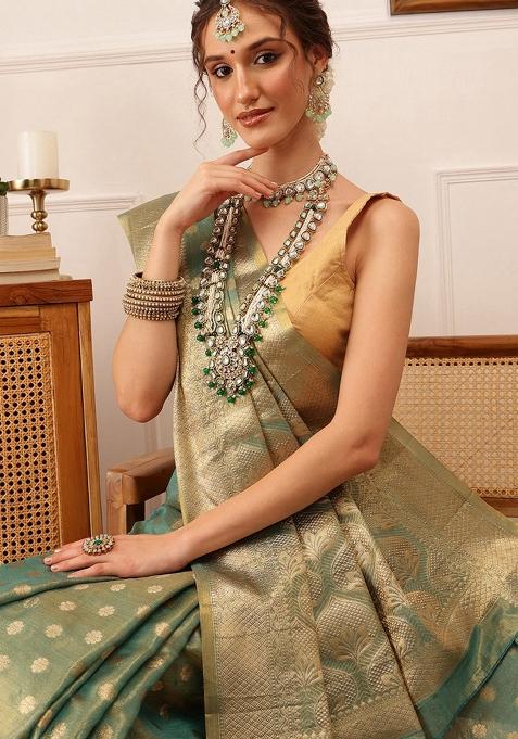 Teal Woven Design Tissue Silk Saree