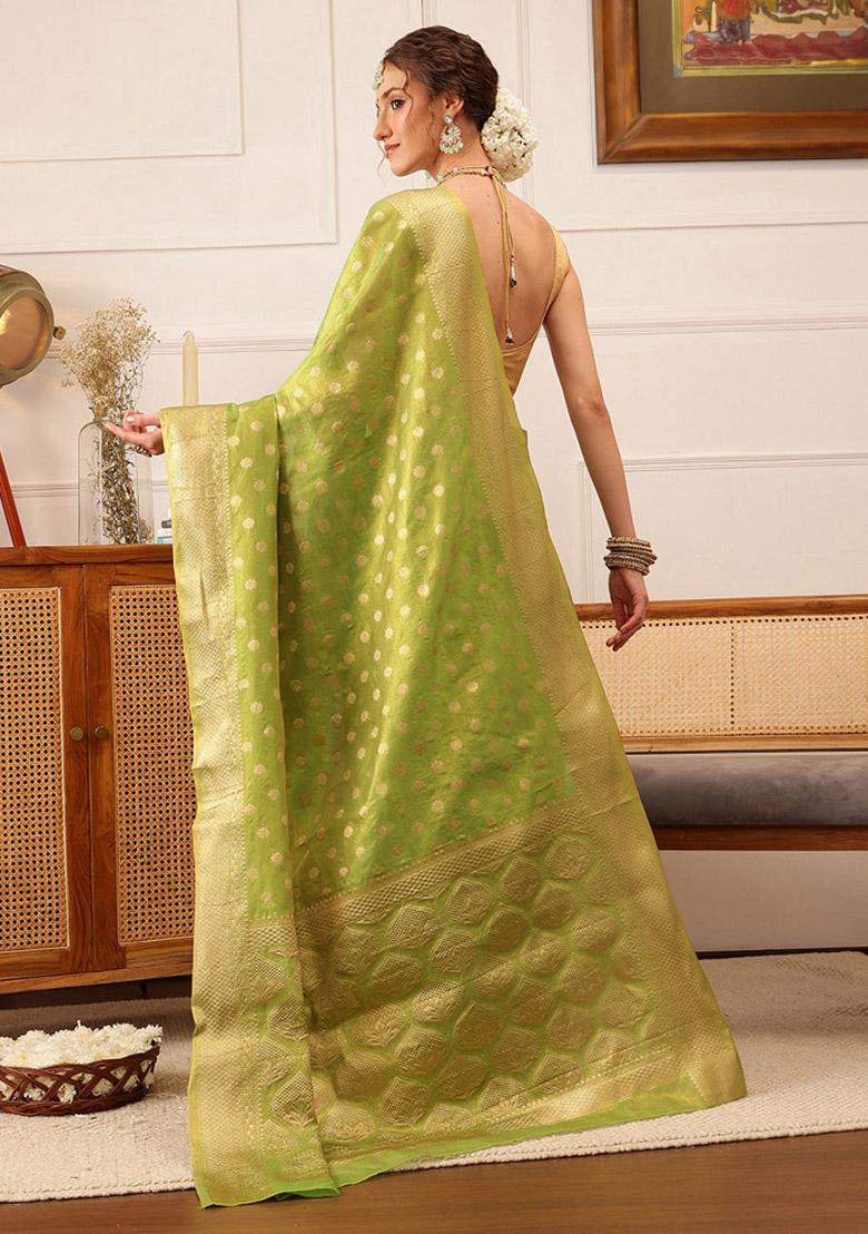 Green Woven Design Tissue Silk Saree