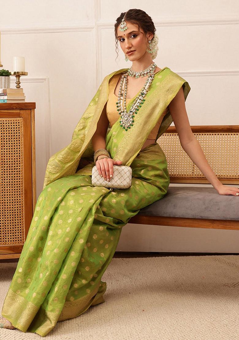 Green Woven Design Tissue Silk Saree