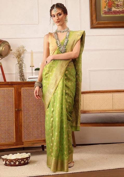 Green Woven Design Tissue Silk Saree