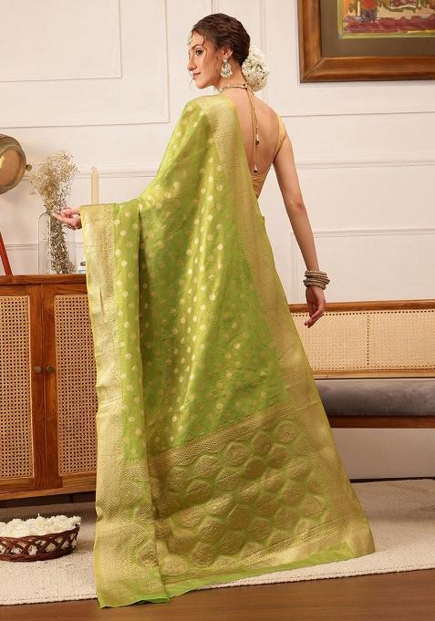 Green Woven Design Tissue Silk Saree