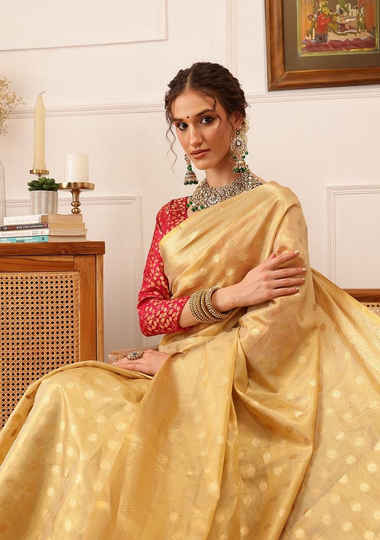 Beige Woven Design Tissue Silk Saree
