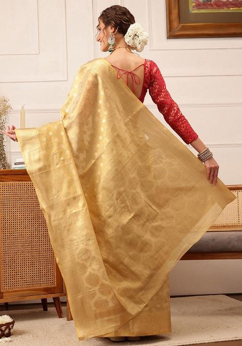 Beige Woven Design Tissue Silk Saree