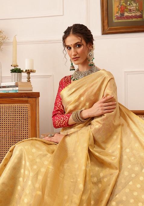 Beige Woven Design Tissue Silk Saree