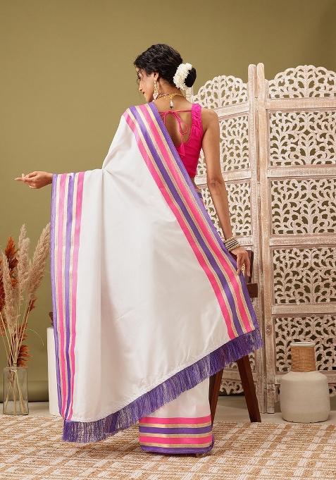 White Solid Soft Silk Saree