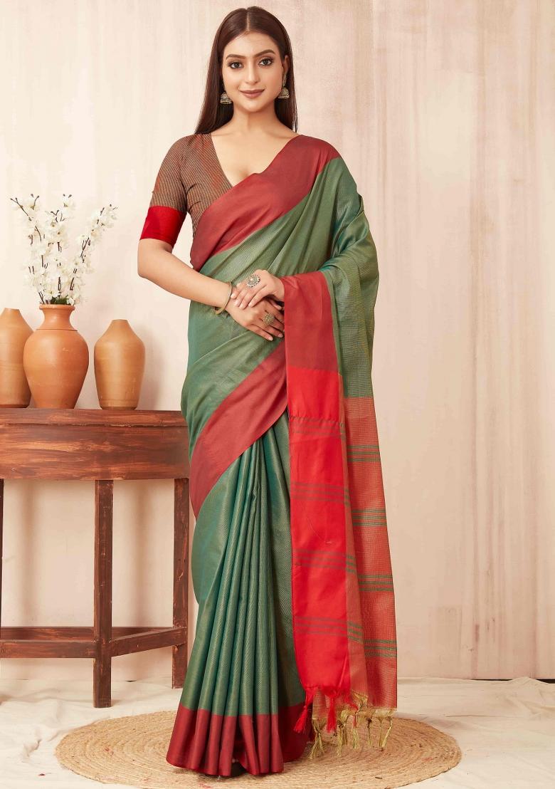 Green Solid Soft Silk Saree