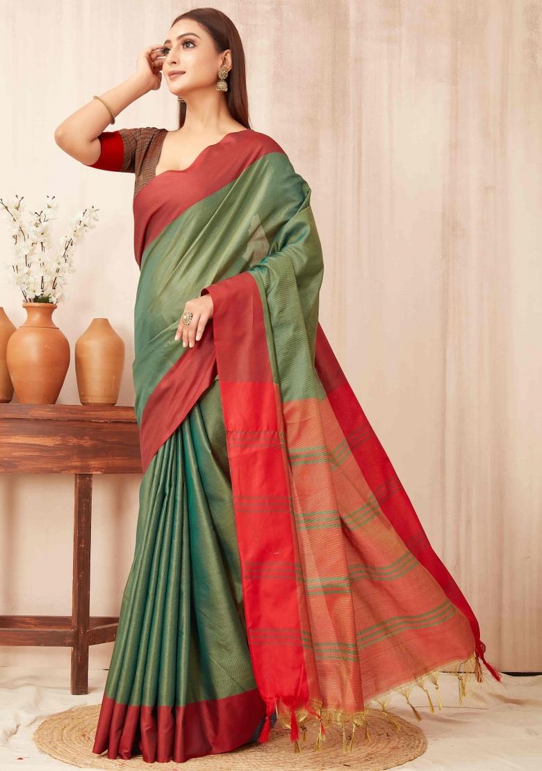 Green Solid Soft Silk Saree
