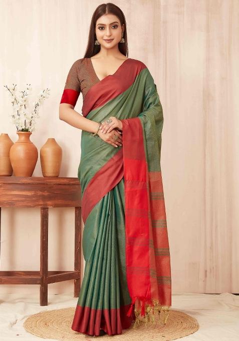 Green Solid Soft Silk Saree