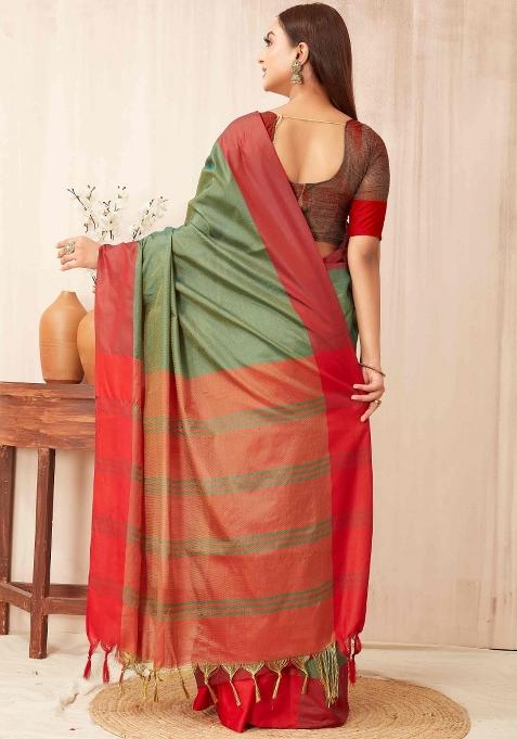 Green Solid Soft Silk Saree