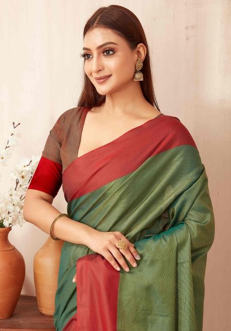Green Solid Soft Silk Saree