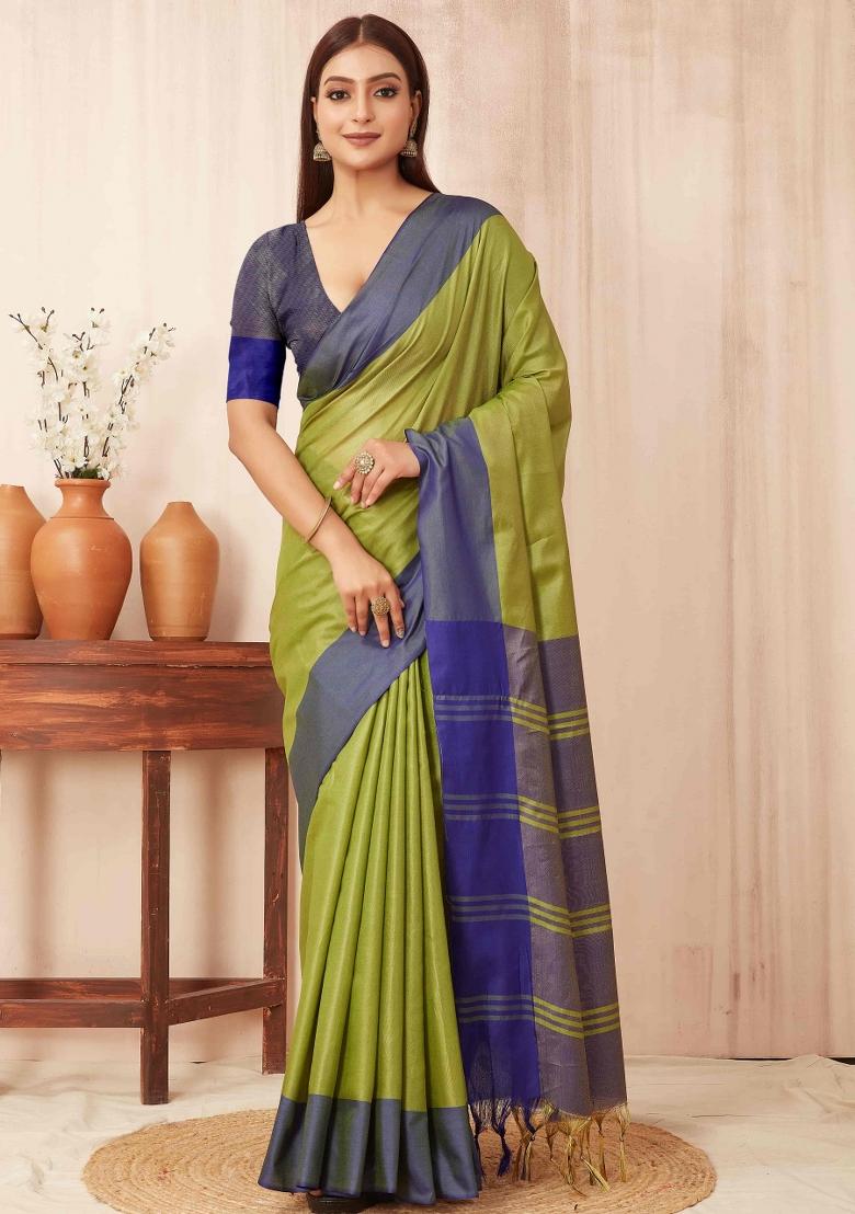 Green Solid Soft Silk Saree