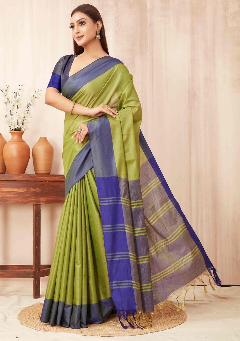 Green Solid Soft Silk Saree