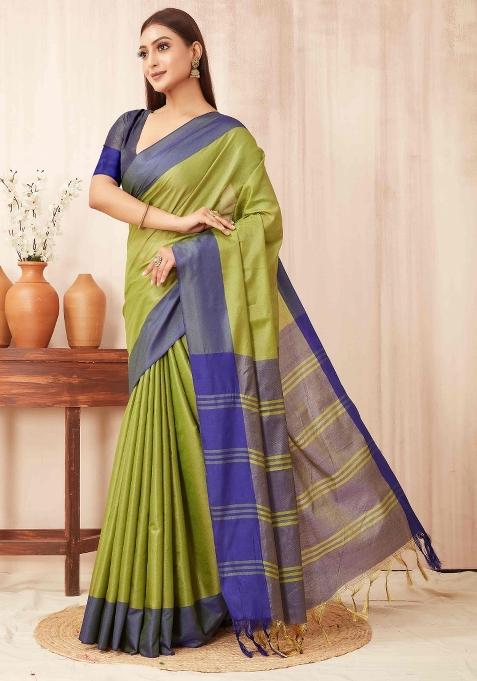 Green Solid Soft Silk Saree