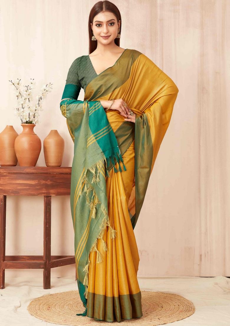 Yellow Solid Soft Silk Saree