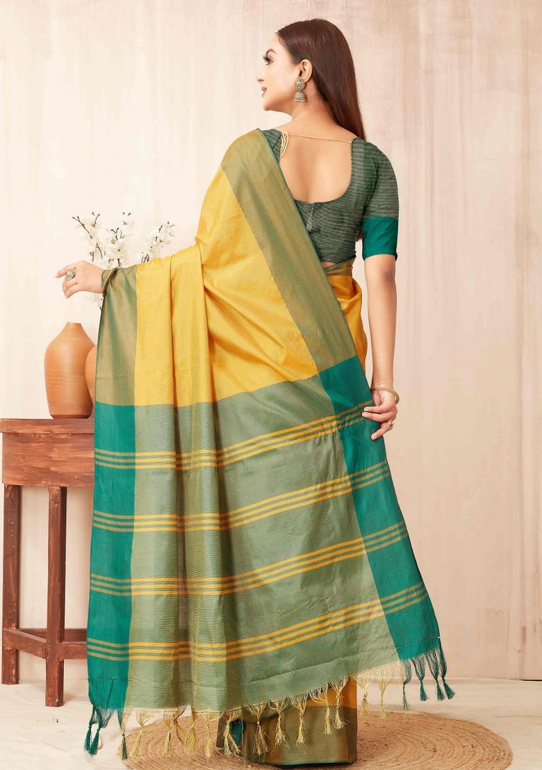 Yellow Solid Soft Silk Saree