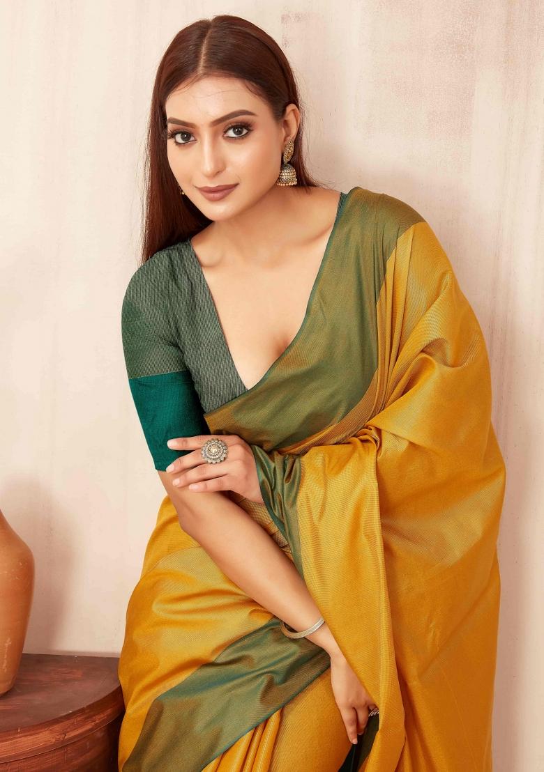 Yellow Solid Soft Silk Saree