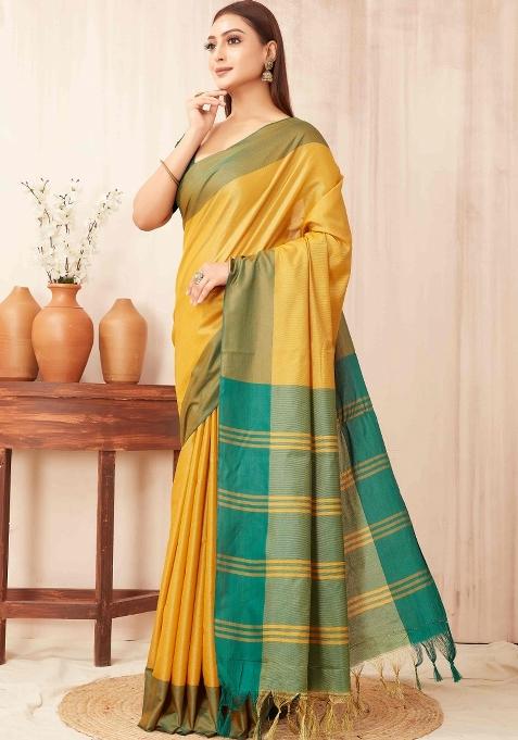 Yellow Solid Soft Silk Saree