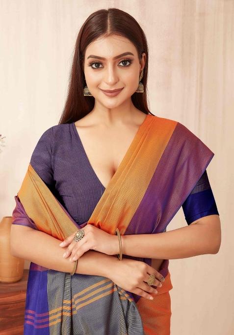 Orange Solid Soft Silk Saree