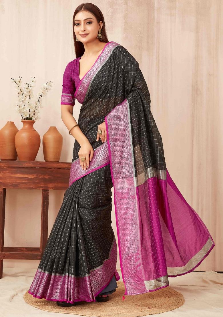 Black Woven Design Soft Silk Saree