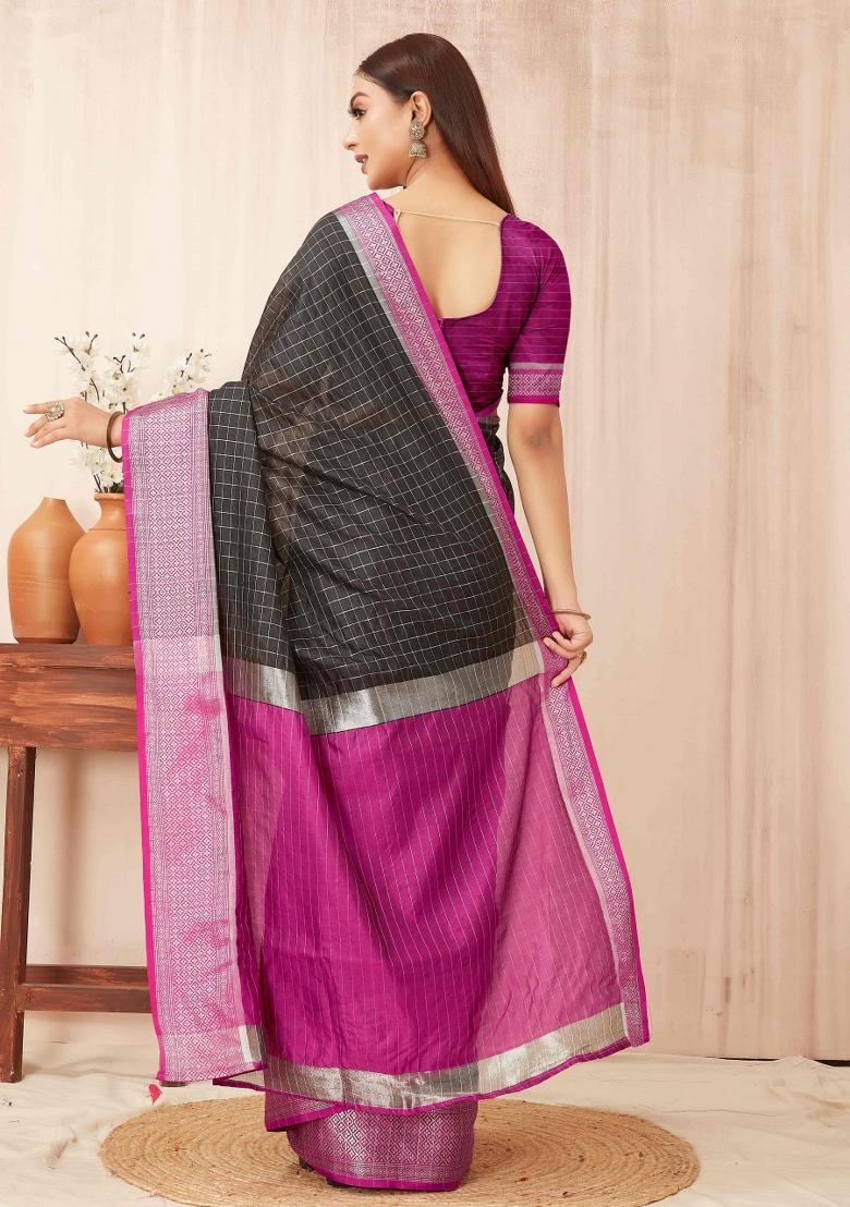 Black Woven Design Soft Silk Saree